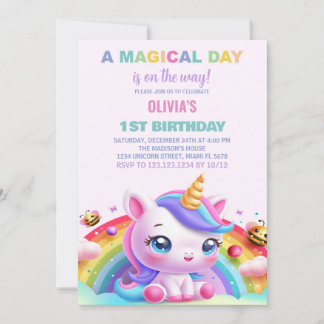 Rainbow Little Unicorn Einladung zum Geburtstag