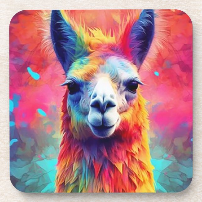Rainbow Llama Getränkeuntersetzer (Vorderseite)
