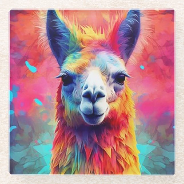 Rainbow Llama Glasuntersetzer (Vorderseite)
