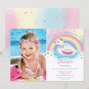 Rainbow Llama Pool Party Geburtstag Girl Foto Einladung