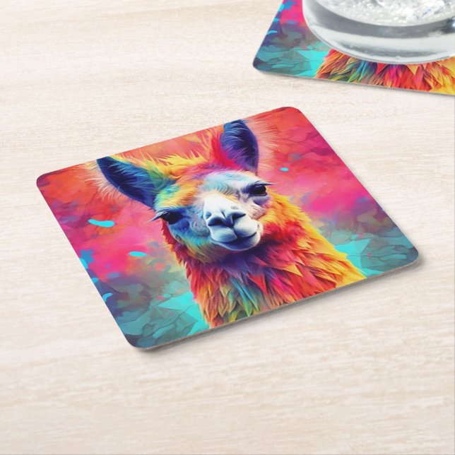 Rainbow Llama Rechteckiger Pappuntersetzer (angewinkelt)