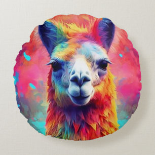 Rainbow Llama Rundes Kissen