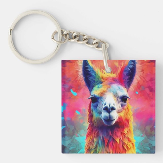 Rainbow Llama Schlüsselanhänger (Vorderseite)