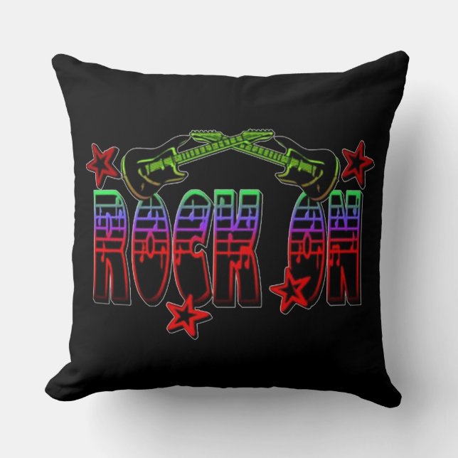 Rainbow-Logo-Rock auf Gitarren und Sternen Kissen (Vorderseite)