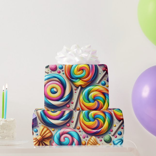 Rainbow Lollipops und Wrapped Candy in Tiny Bows Geschenkpapier (Partygeschenke)