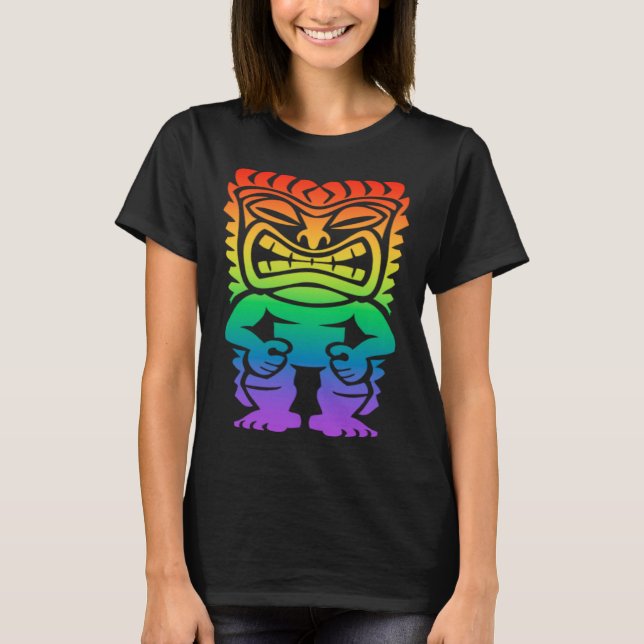 Rainbow Lono Hawaiian Tiki God Polynesischer Stamm T-Shirt (Vorderseite)