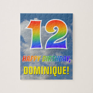 Rainbow Look "12" & "HAPPY BIRTHDAY", Cloudy Sky Puzzle