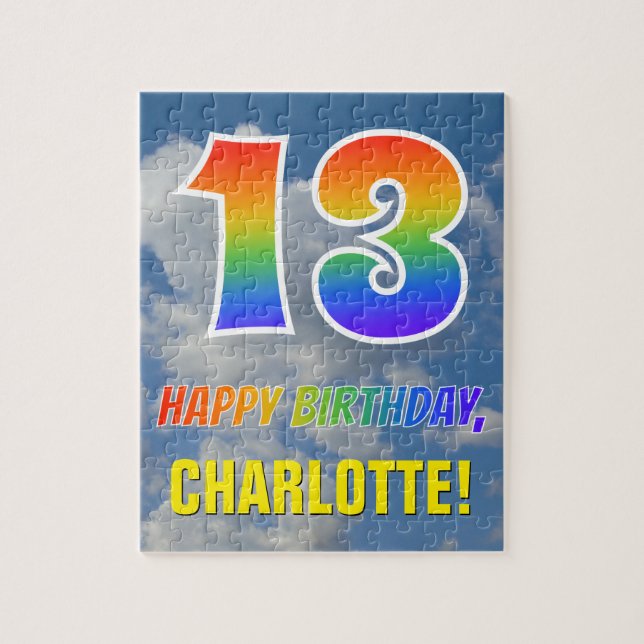 Rainbow Look "13" & "HAPPY BIRTHDAY", Cloudy Sky Puzzle (Vertikal)