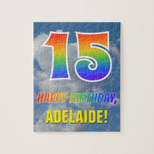 Rainbow Look "15" & "HAPPY BIRTHDAY", Cloudy Sky Puzzle