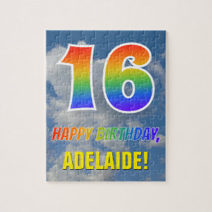Rainbow Look "16" & "HAPPY BIRTHDAY", Cloudy Sky Puzzle