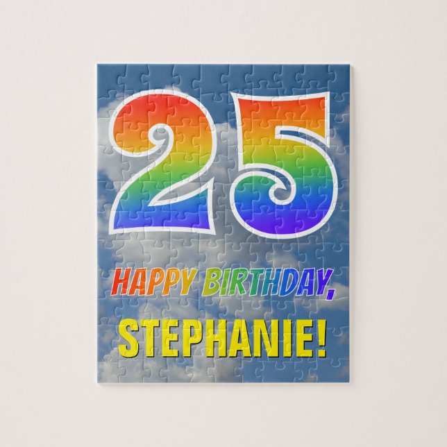 Rainbow Look "25" & "HAPPY BIRTHDAY", Cloudy Sky Puzzle (Vertikal)