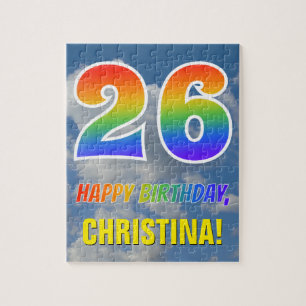 Rainbow Look "26" & "HAPPY BIRTHDAY", Cloudy Sky Puzzle