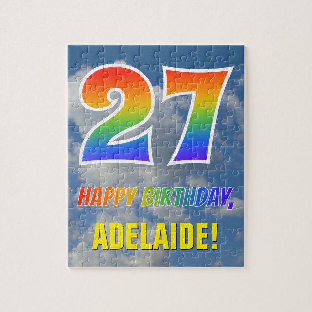 Rainbow Look "27" & "HAPPY BIRTHDAY", Cloudy Sky Puzzle (Vertikal)