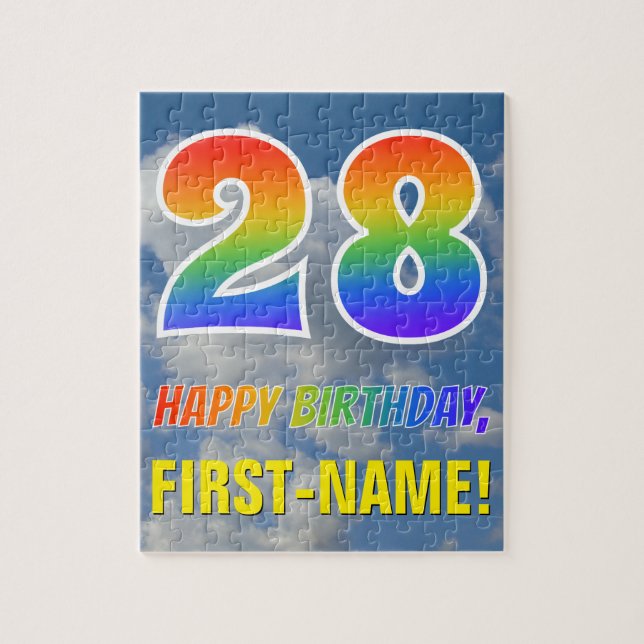 Rainbow Look "28" & "HAPPY BIRTHDAY", Cloudy Sky Puzzle (Vertikal)
