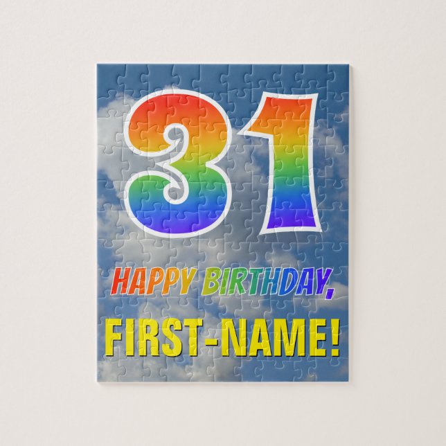 Rainbow Look "31" & "HAPPY BIRTHDAY", Cloudy Sky Puzzle (Vertikal)