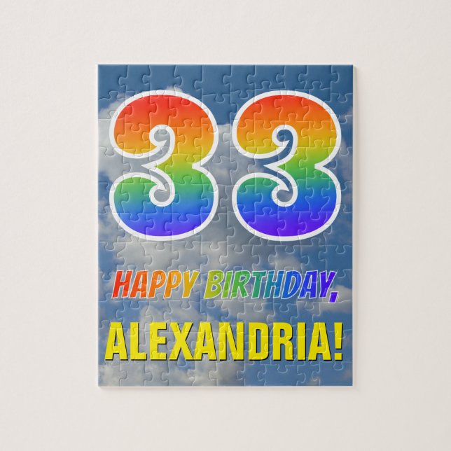 Rainbow Look "33" & "HAPPY BIRTHDAY", Cloudy Sky Puzzle (Vertikal)