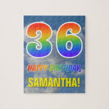 Rainbow Look "36" & "HAPPY BIRTHDAY", Cloudy Sky