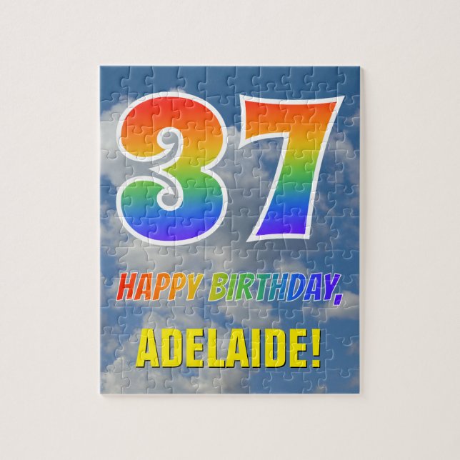 Rainbow Look "37" & "HAPPY BIRTHDAY", Cloudy Sky Puzzle (Vertikal)
