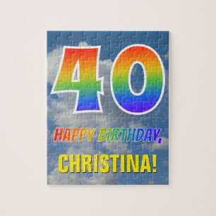 Rainbow Look "40" & "HAPPY BIRTHDAY", Cloudy Sky Puzzle