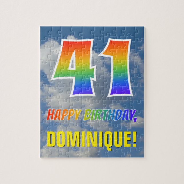 Rainbow Look "41" & "HAPPY BIRTHDAY", Cloudy Sky Puzzle (Vertikal)
