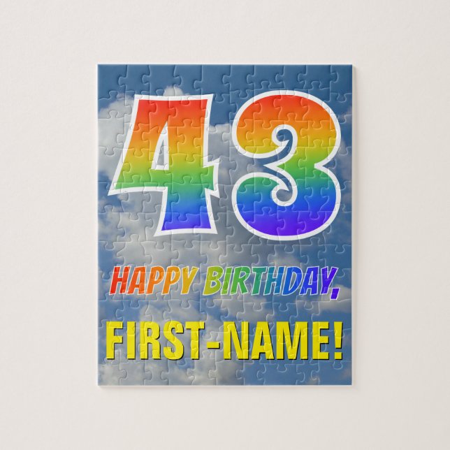 Rainbow Look "43" & "HAPPY BIRTHDAY", Cloudy Sky Puzzle (Vertikal)
