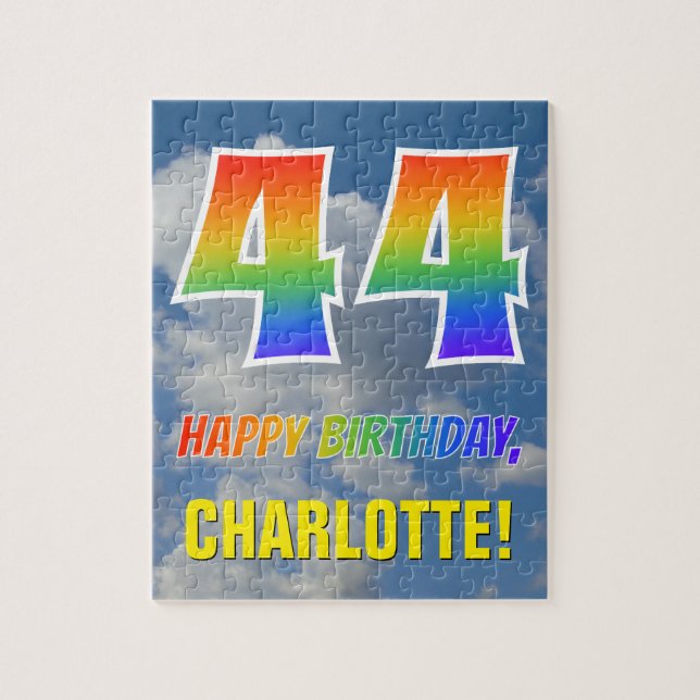 Rainbow Look "44" & "HAPPY BIRTHDAY", Cloudy Sky Puzzle (Vertikal)