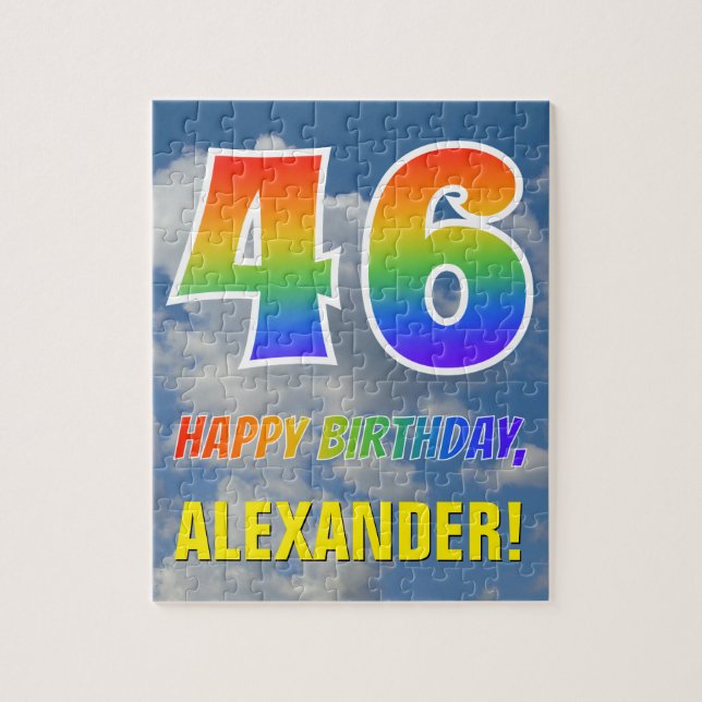 Rainbow Look "46" & "HAPPY BIRTHDAY", Cloudy Sky Puzzle (Vertikal)