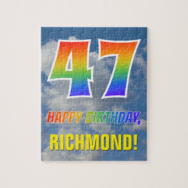 Rainbow Look "47" & "HAPPY BIRTHDAY", Cloudy Sky Puzzle (Vertikal)