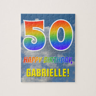 Rainbow Look "50" & "HAPPY BIRTHDAY", Cloudy Sky Puzzle