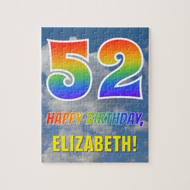 Rainbow Look "52" & "HAPPY BIRTHDAY", Cloudy Sky Puzzle (Vertikal)