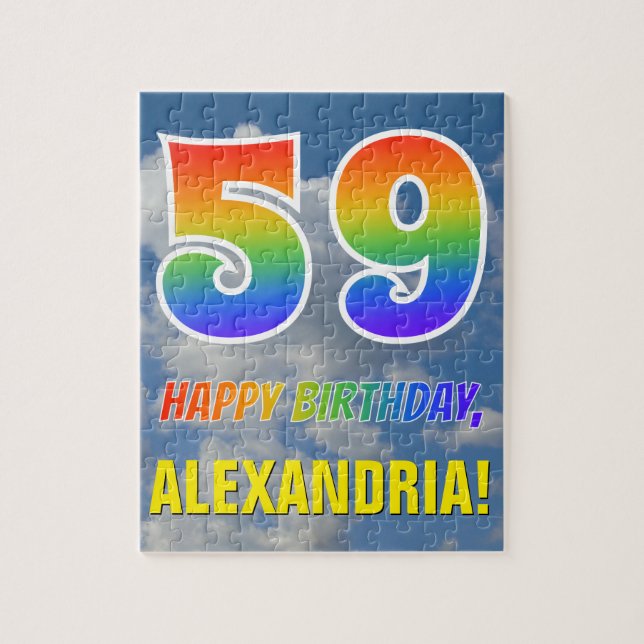 Rainbow Look "59" & "HAPPY BIRTHDAY", Cloudy Sky Puzzle (Vertikal)
