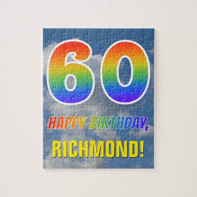 Rainbow Look "60" & "HAPPY BIRTHDAY", Cloudy Sky Puzzle (Vertikal)