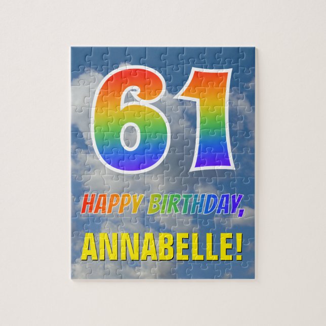 Rainbow Look "61" & "HAPPY BIRTHDAY", Cloudy Sky Puzzle (Vertikal)