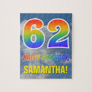 Rainbow Look "62" & "HAPPY BIRTHDAY", Cloudy Sky Puzzle
