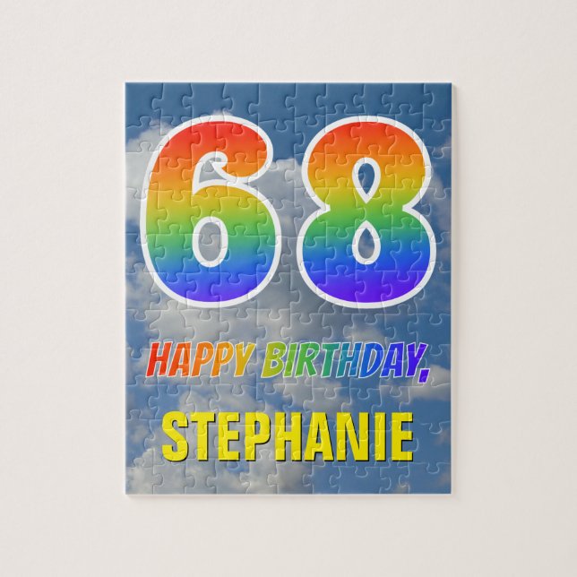 Rainbow Look "68" & "HAPPY BIRTHDAY", Cloudy Sky Puzzle (Vertikal)