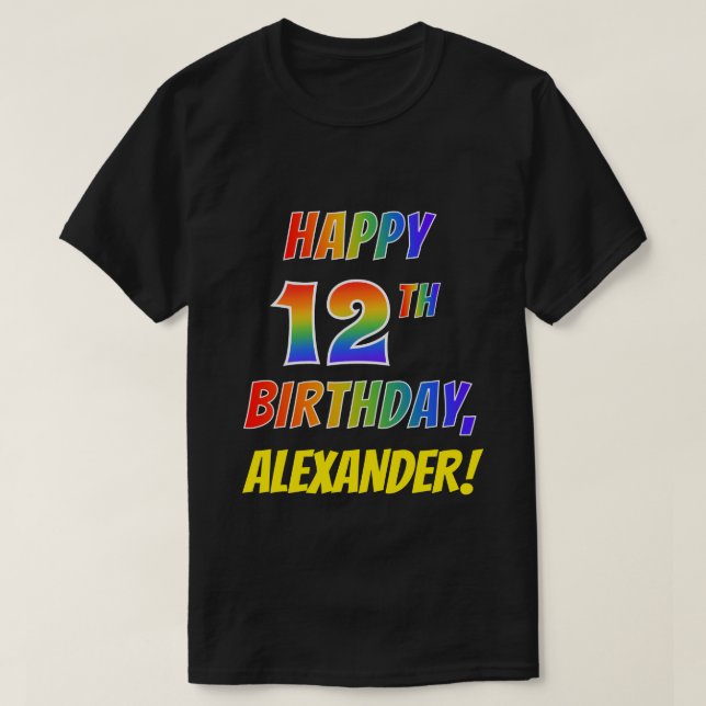 Rainbow Look GLÜCKLICH 12. GEBURTSTAG + Individuel T-Shirt (Design vorne)