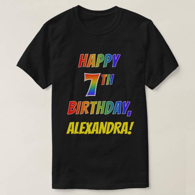 Rainbow Look GLÜCKLICH 7. GEBURTSTAG + Individuell T-Shirt (Design vorne)