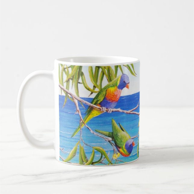 Rainbow Lorikeet Beachy Blue Australian Painting Kaffeetasse (Links)