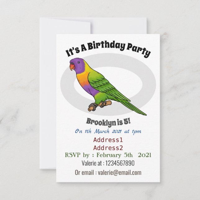 Rainbow-Lorikeet-Cartoon Einladung (Vorderseite)