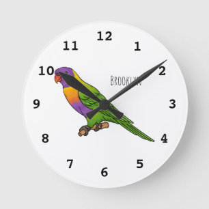 Rainbow-Lorikeet-Cartoon Runde Wanduhr