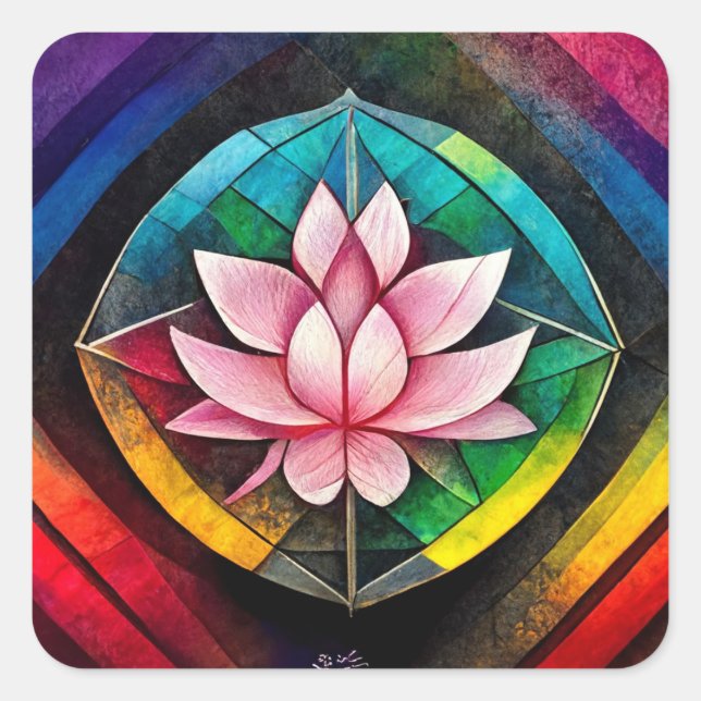 Rainbow lotus Blume Quadratischer Aufkleber (Vorderseite)
