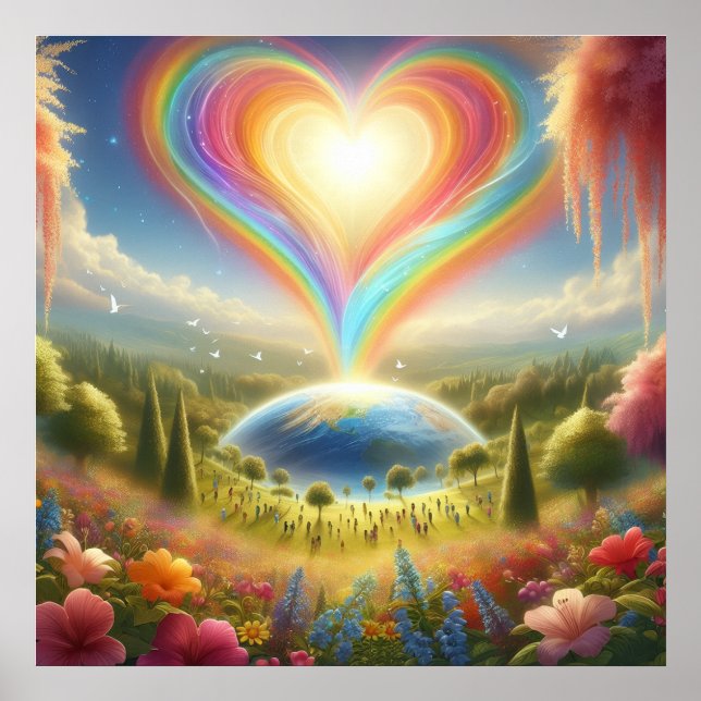 Rainbow Love All Over The World on a Wall Poster (Vorne)