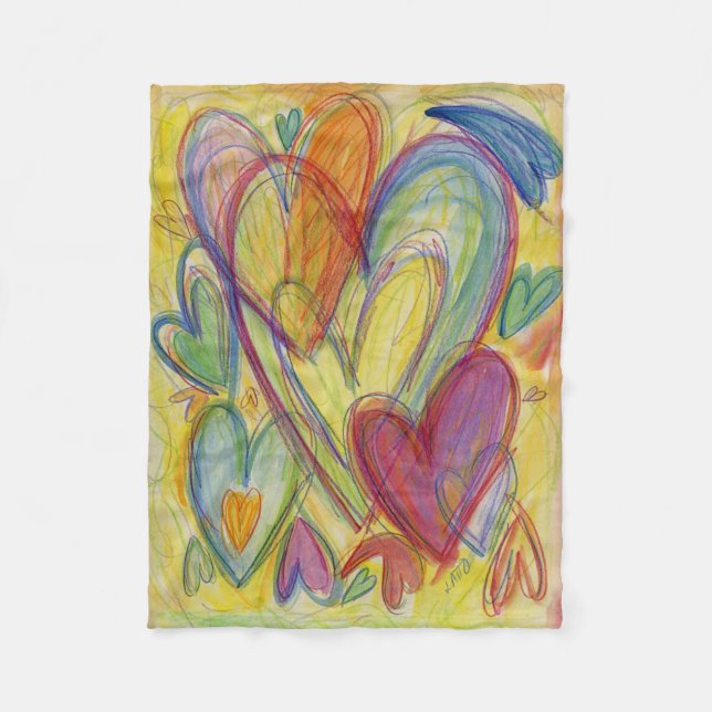 Rainbow Love Hearts Soft Fleece Throw Blankets (Vorderseite)