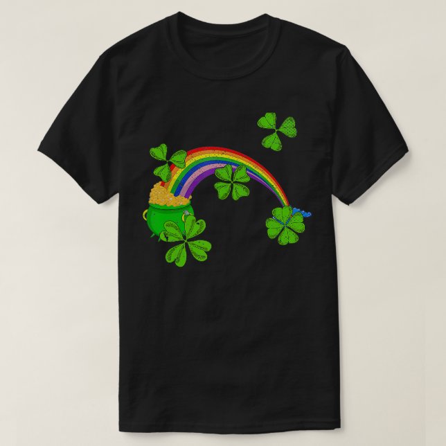 Rainbow Lucky Four Leaf Irish Kleeblatt St Patrick T-Shirt (Design vorne)