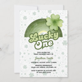 Rainbow Lucky One Green Clover Kindergeburtstag Einladung