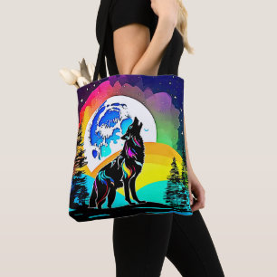 Rainbow Lunar Wolf Howl Art
