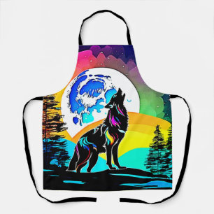 Rainbow Lunar Wolf Howl Art Schürze