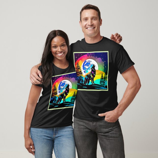 Rainbow Lunar Wolf Howl Art T-Shirt (Unisex)