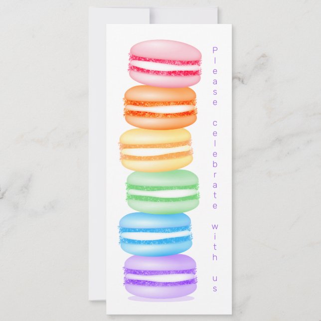 Rainbow Macarons Mädchen Geburtstagsfeier Ankündigung (Vorderseite)