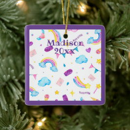 Rainbow Magical Lila Personalize Name Year Girl Keramikornament